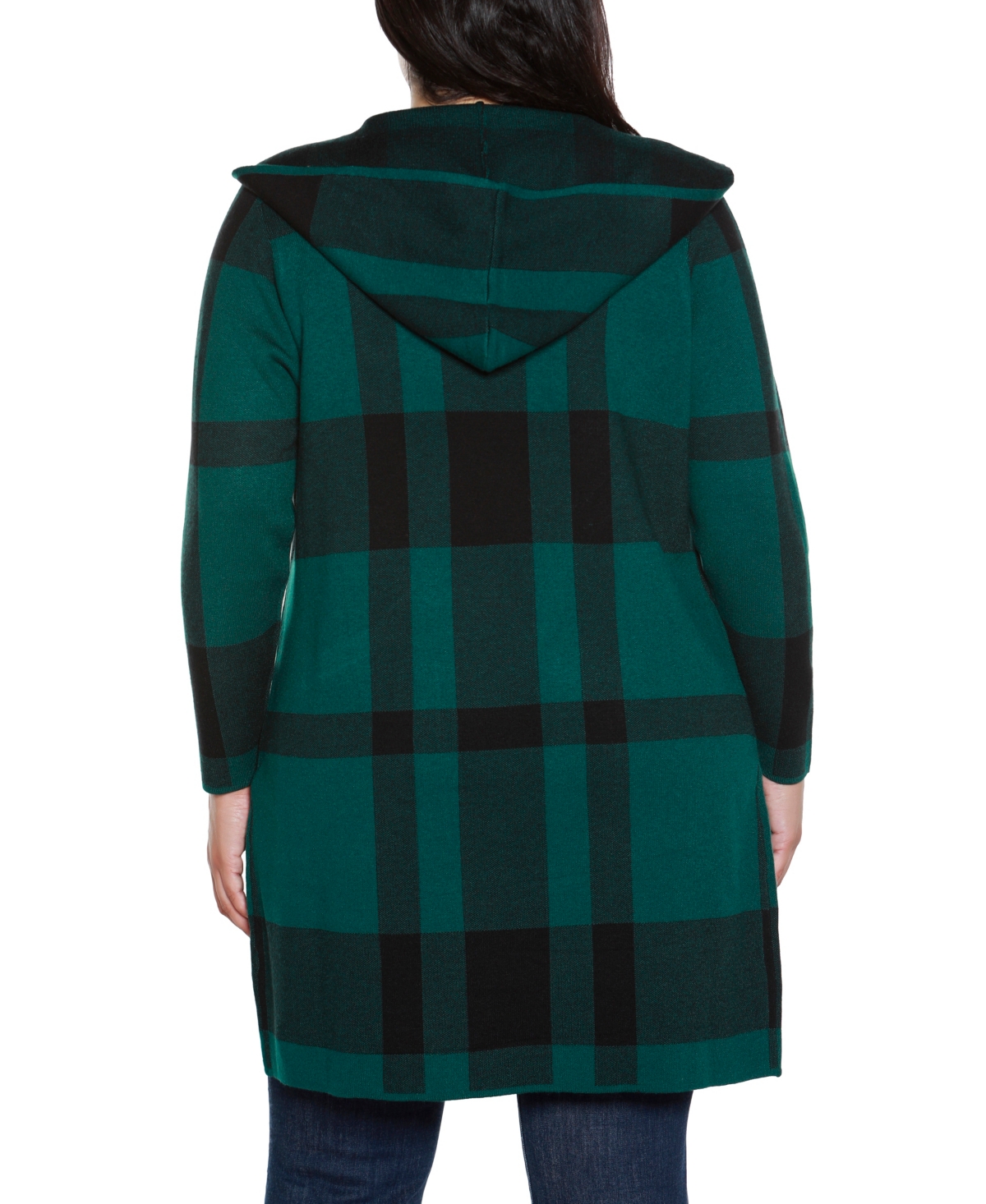 Belldini Plus Hooded Plaid Coatigan Sweater