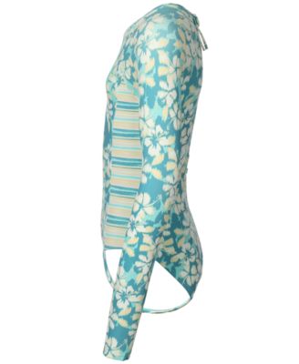 Girls' 7-16 Hibiscus Mirage Long-Sleeve One-Piece Swimsuit