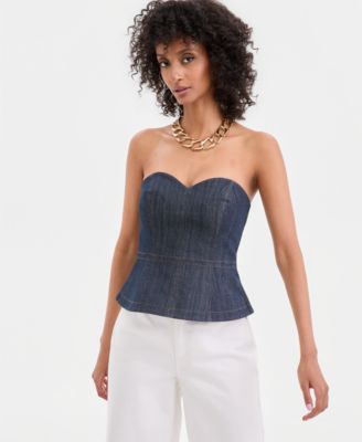 Women's Strapless Denim Peplum Top, Macy's Exclusive