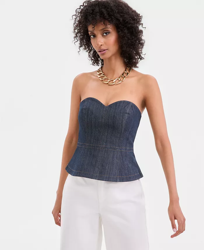 Women's Strapless Denim Peplum Top