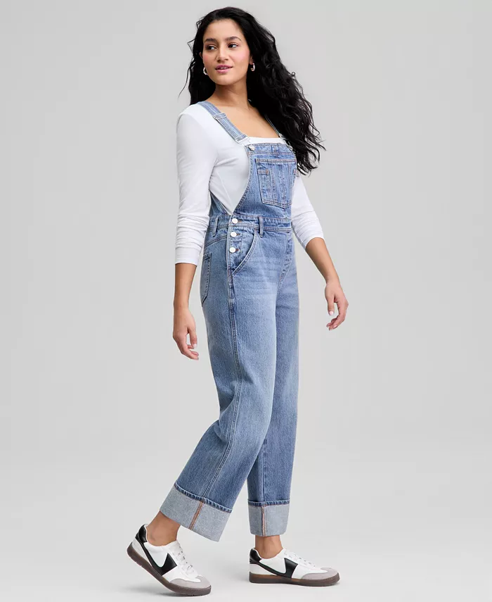 Women's Cuffed Denim Overalls - thumbnail 4