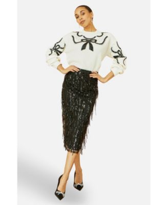 Women's Sequinned Bow Neckline Sweater