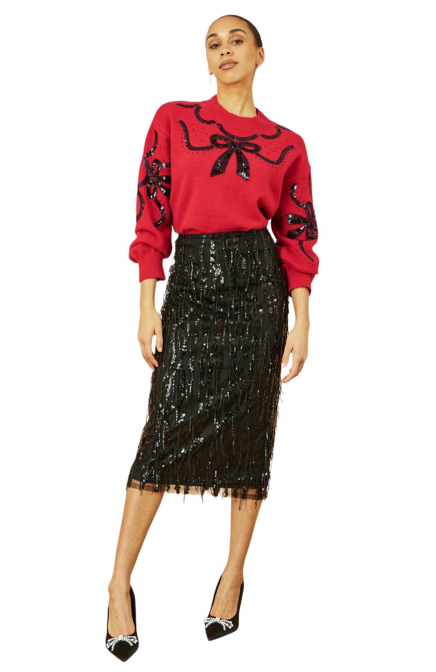 Women's Sequinned Bow Neckline Sweater
