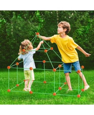 Fort Building Kit for Kids, 85 PCS Glow-in-the-Dark STEM Construction Set with 55 Rods & 30 Balls, Educational Toy for Kids 4–8+