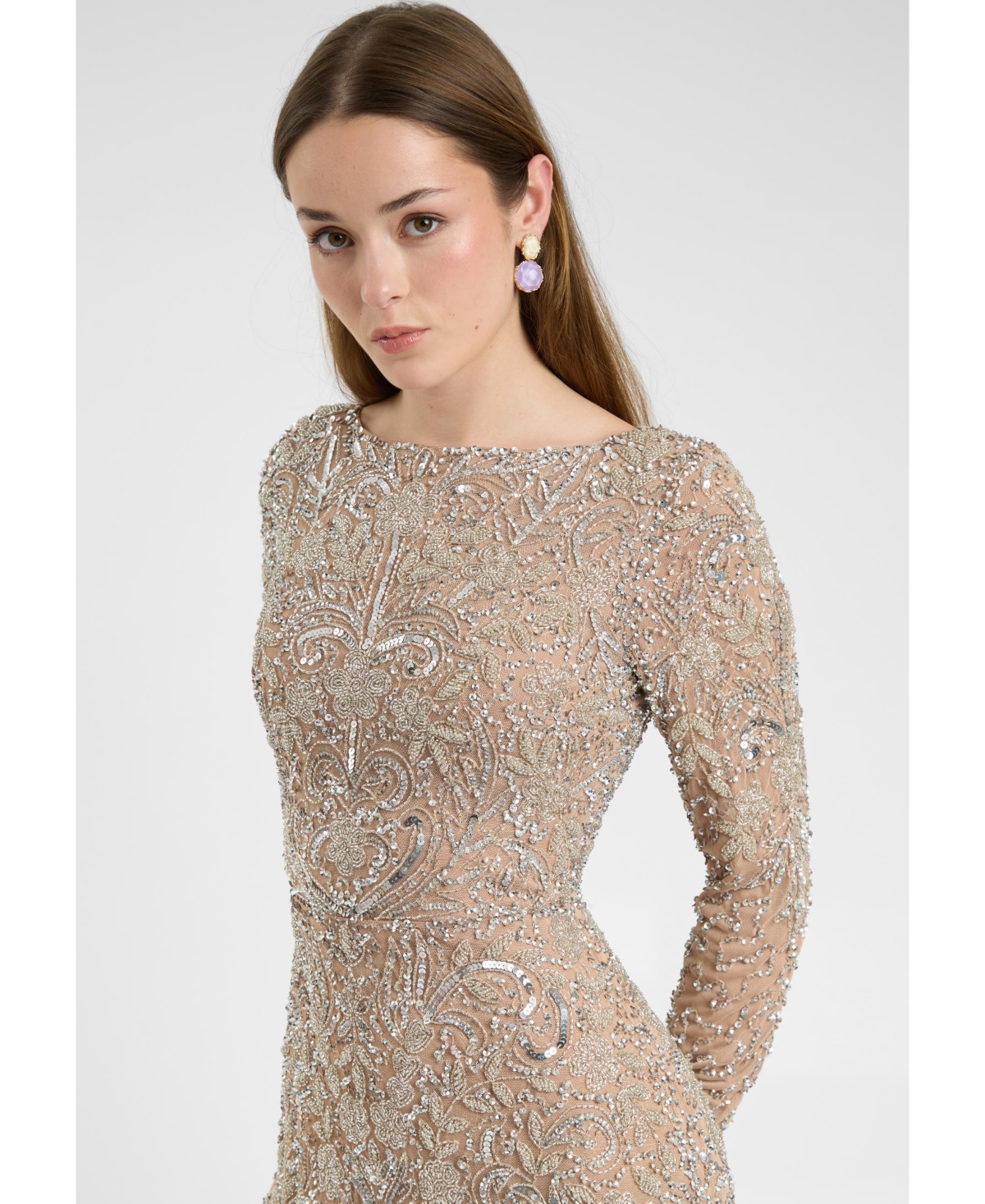 Maryisa Women's Modest Embellished Sequin Beaded Dress Maxi With Detailed Design