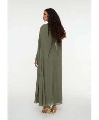 Women's Maxi With Cape Style and Bow Modest Chiffon Dress