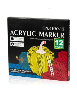 12 Colors Dual Tip Acrylic Paint Markers, with Fine Tip 1mm and Thick Tip 1-5mm for Rock Painting, Ceramic Surfaces and DIY Crafts Making