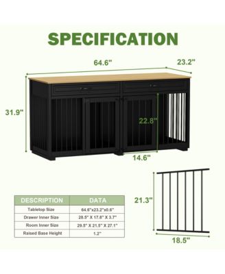 Indoor Dog Crate Furniture, Dog Cage Kennel with 2-Drawers