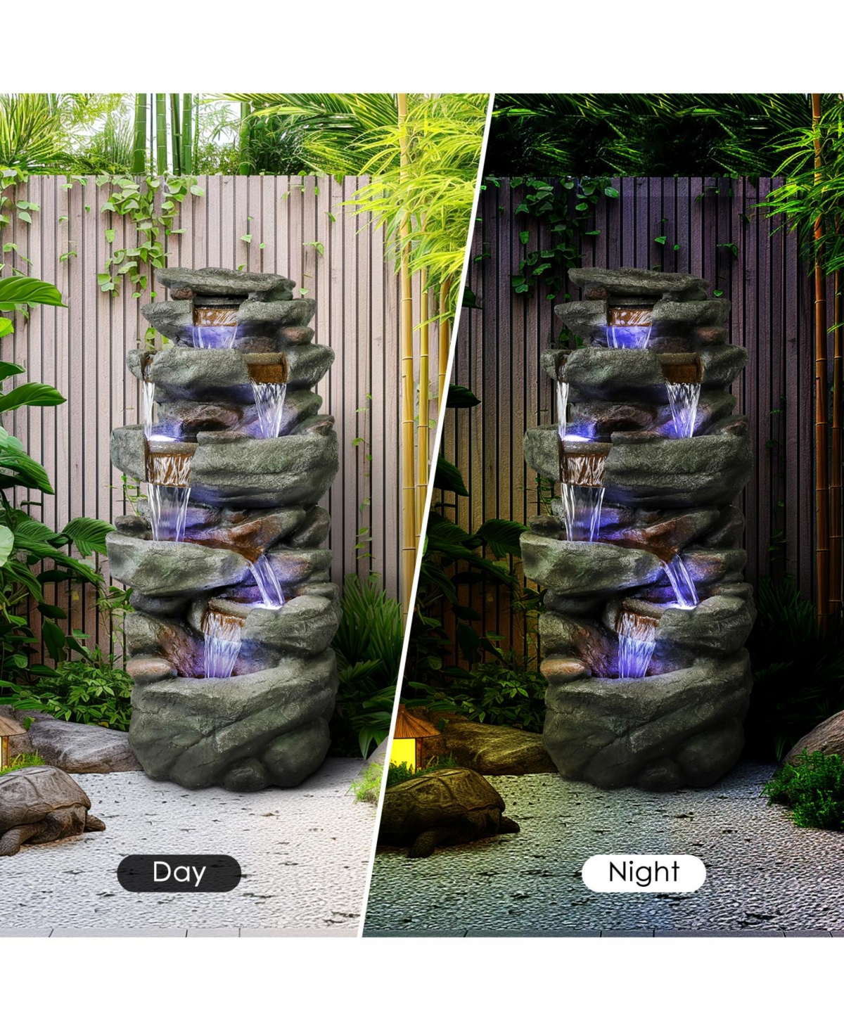 SunJet 40.5" High 6-Tier Outdoor Water Fountain with Led Lights Cascading Waterfall for Garden and Yard Decor