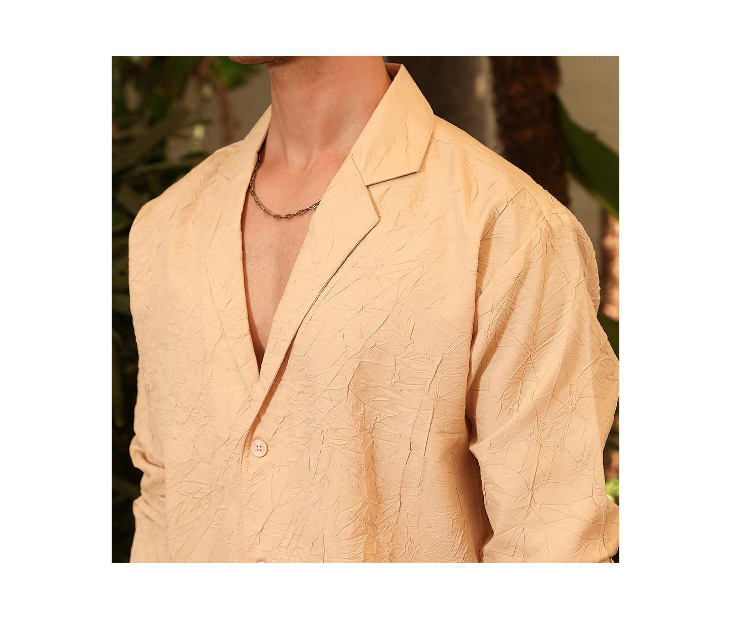 Мужская рубашка Cahoot Campus Sutra Buff Beige Wrinkled Korean Oversized, цвет: Бежевый — фото 7