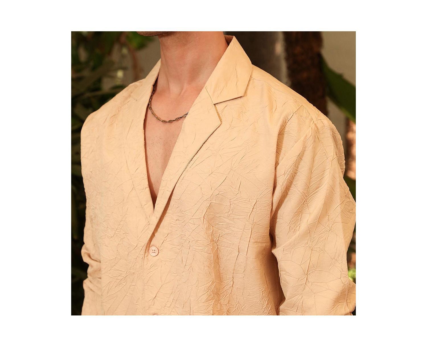Men's Buff Beige Wrinkled Korean Oversized Shirt