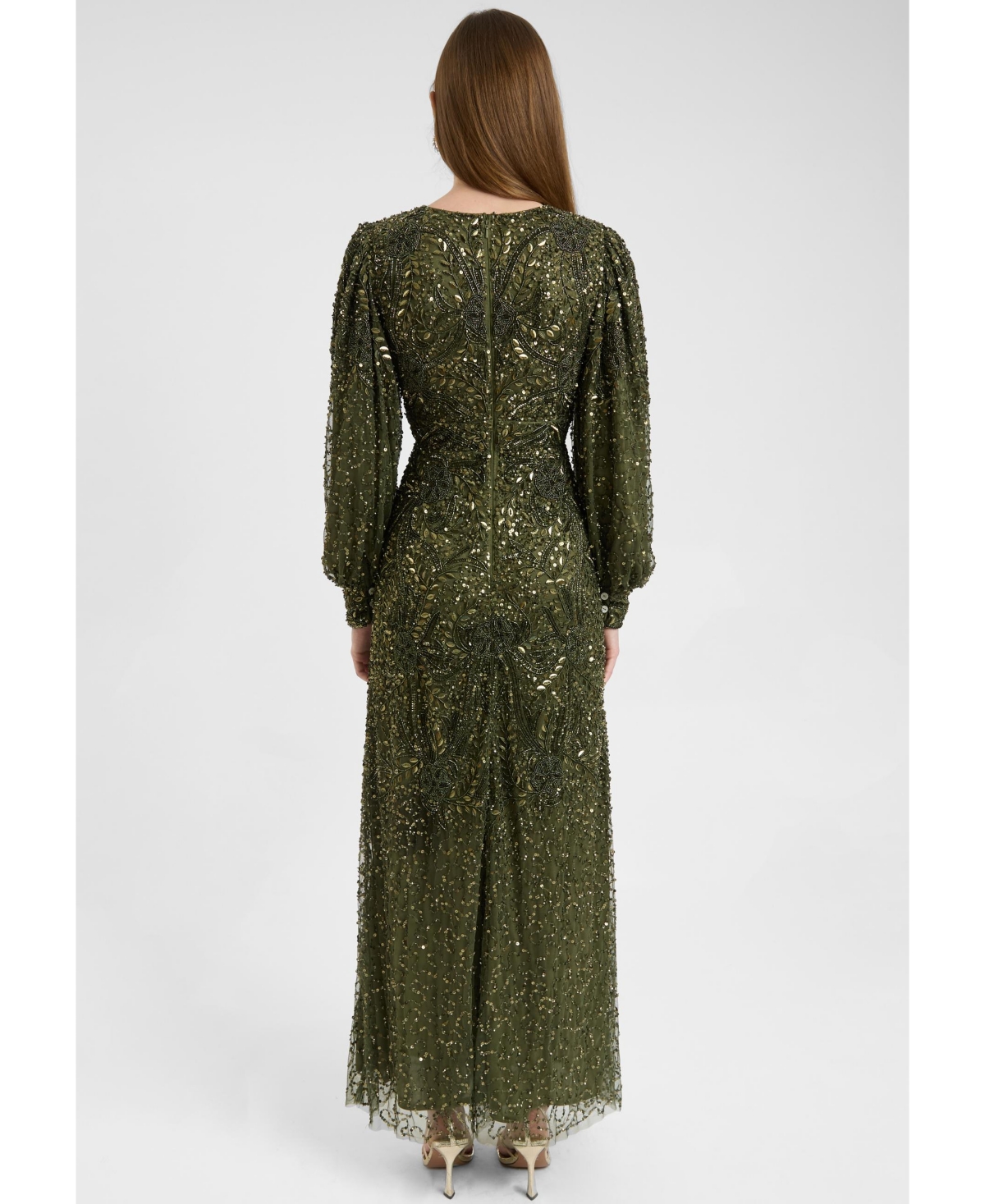 Maryisa Women's Modest Embellished Sequin Beaded Dress Maxi With loose Cuff Sleeves