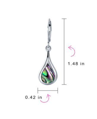 Geometric Iridescent Rainbow Natural Abalone Seashell Rain Drop Teardrop Dangle Earrings Sterling Silver Lever Back