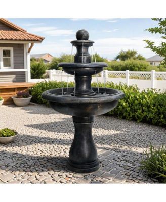 45.2" High 3-Tiers Modern Concrete Outdoor Water Fountain - Round Large Outdoor Fountains and Waterfalls for Garden