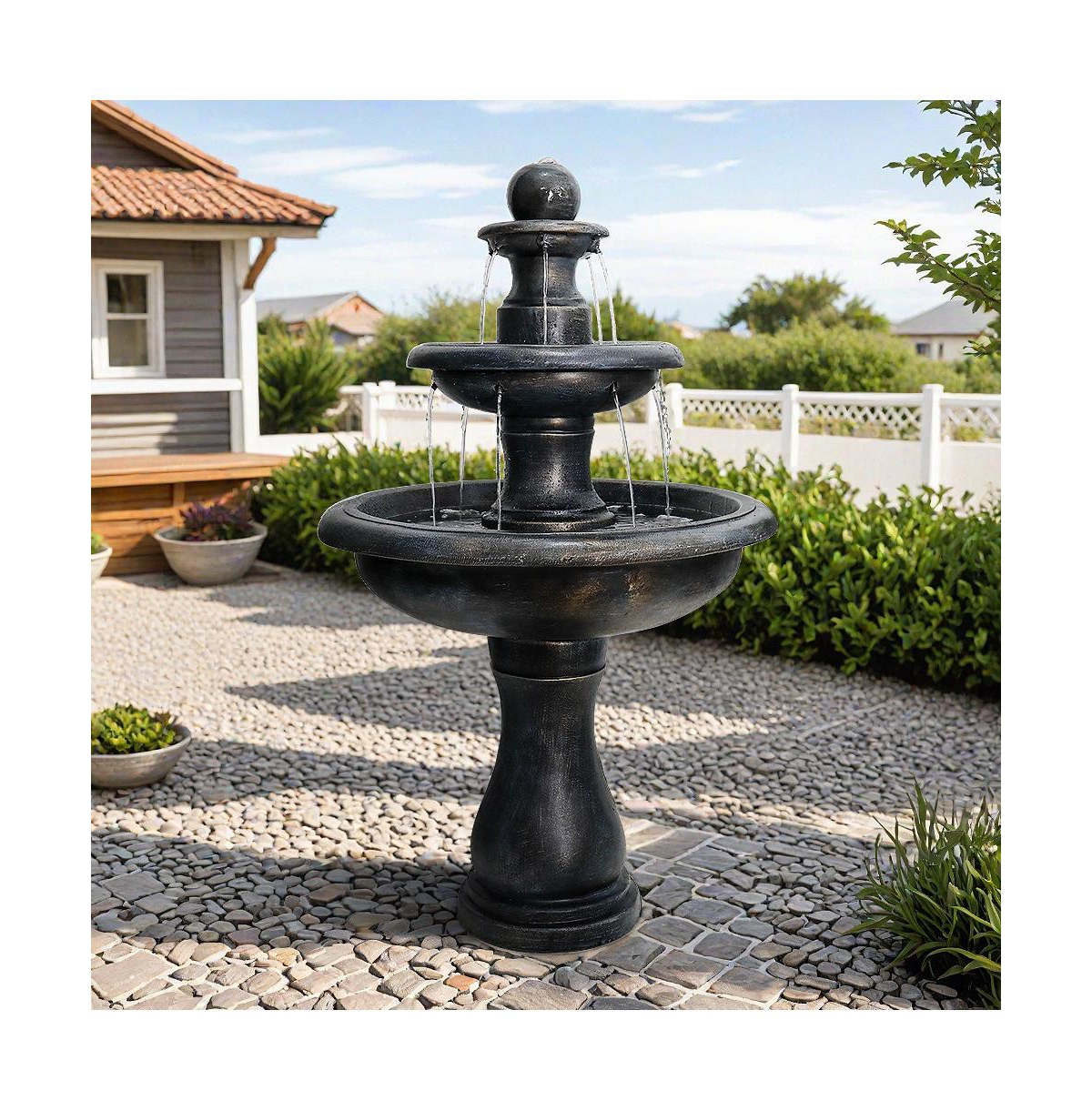 SunJet 45.2" High 3-Tiers Modern Concrete Outdoor Water Fountain