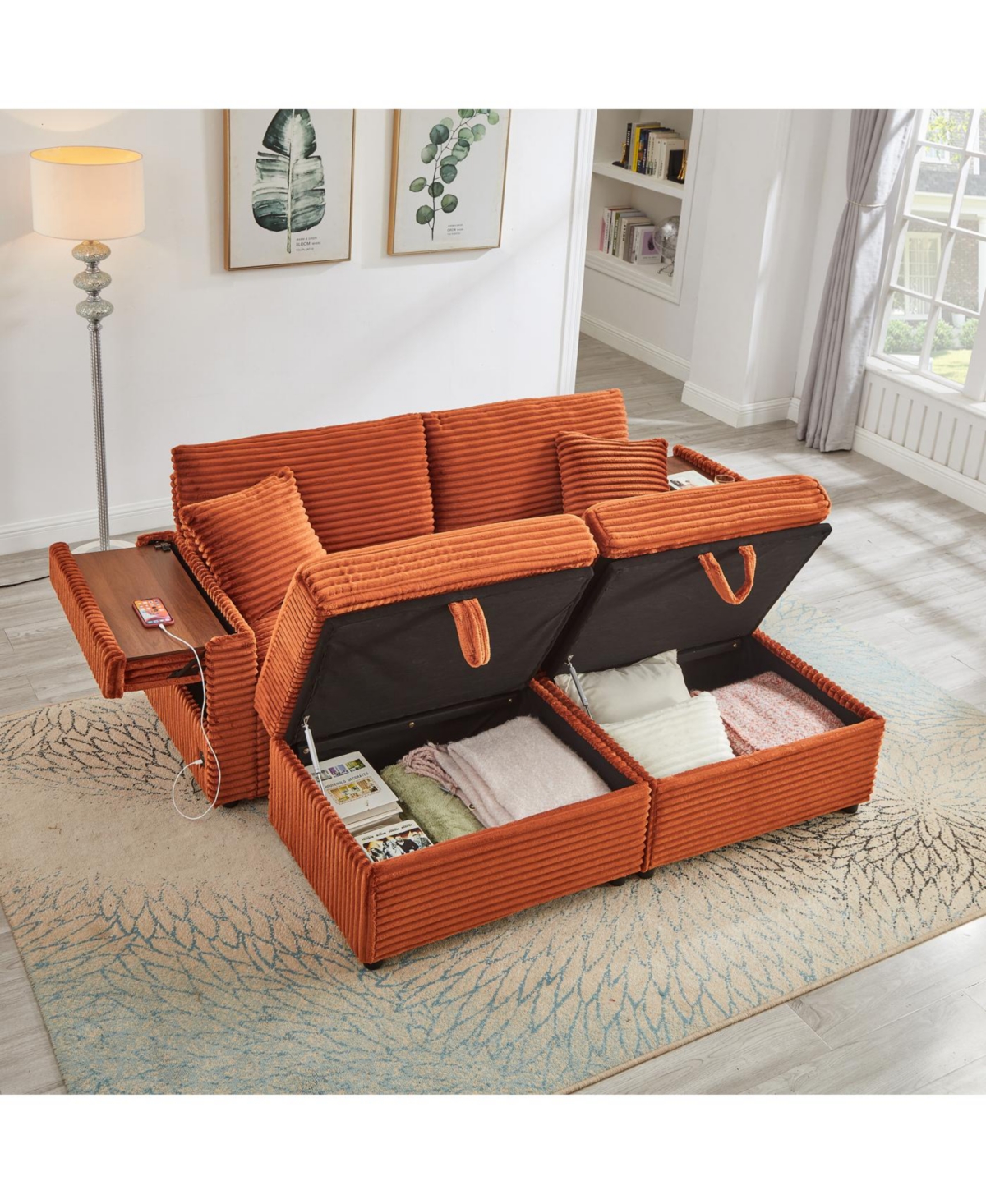 Streamdale Furniture Streamdale Comfortable Fluffy Corduroy Lazy Sofa with Storage, Super Soft Chaise Lounge