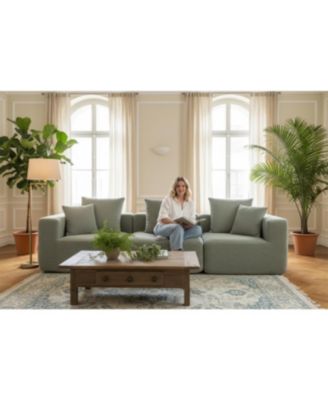 Streamdale Modular 3-Seat Chenille Sofa, Deep-Seat Couch, Tool-Free Setup, Low-Profile, 111" W - Light Green