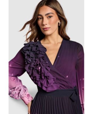 Women's Floral Corsage Wrap Georgette Dress