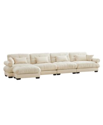 Streamdale L-Shaped Cloud Sofa, Convertible 4-Seater Modular Couch, Modern Velvet Cream