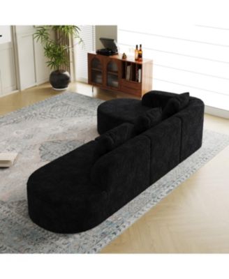 Streamdale L-shaped curved modular sofa, modern lychee-textured polyester, curved backrest with 3 pillows