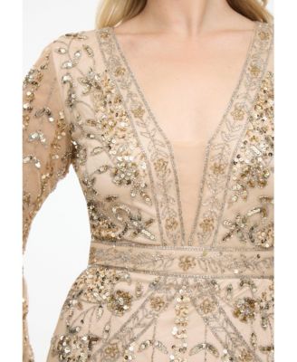 Women's Embellished Sequin Beaded With Designer Sleeves Maxi Dress