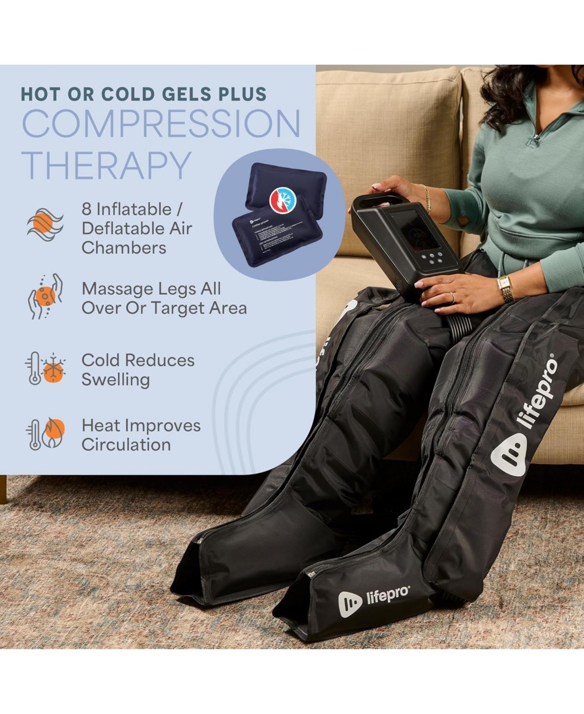 LifePro Air Compression Leg Massager for Circulation, Pain Relief, and Recovery - Covers Legs, Calf, Thigh, and Foot
