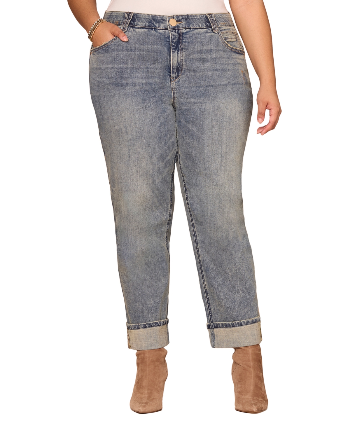 Democracy Plus Size Rolled-cuff Boyfriend Jeans In Blue