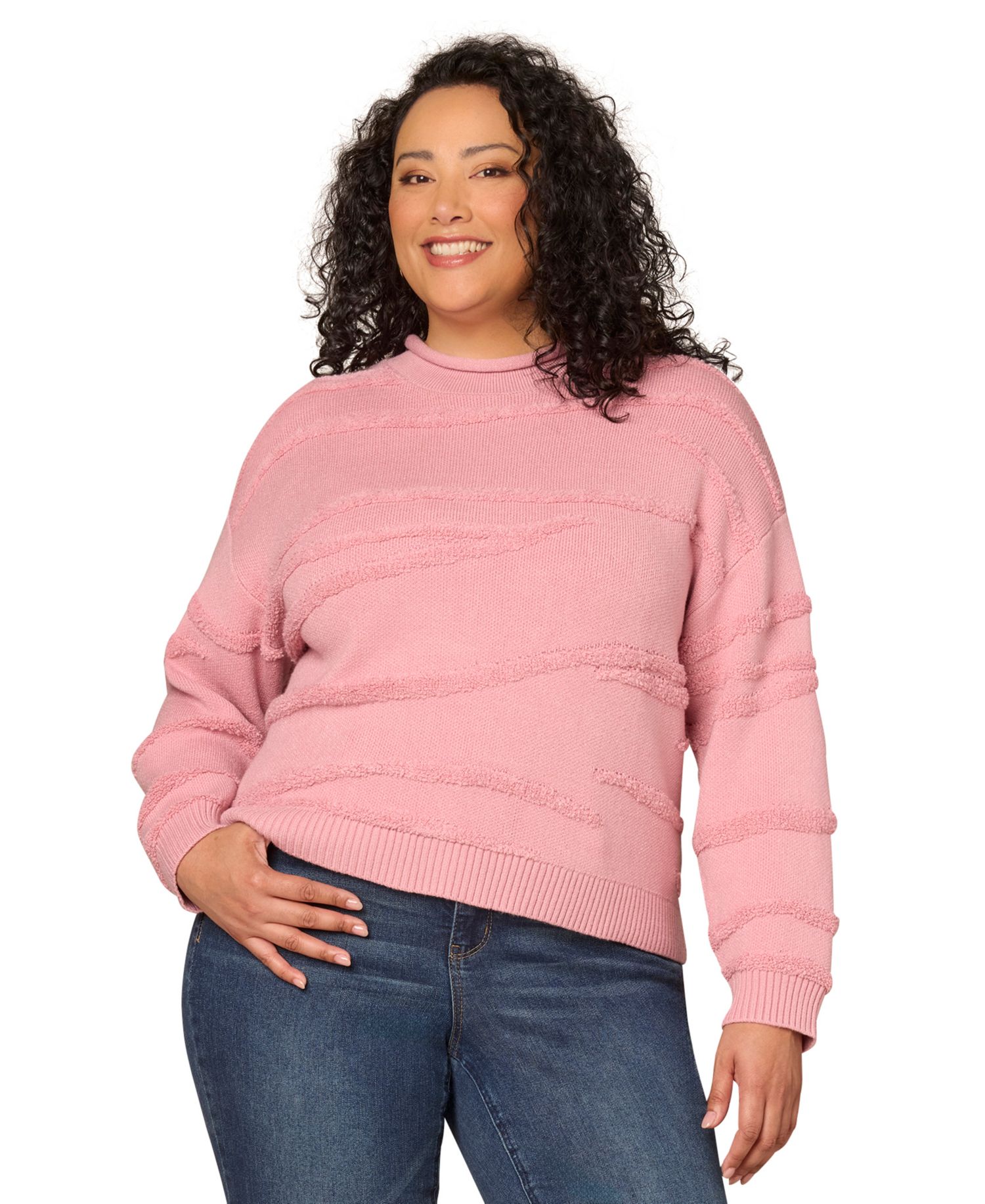 Plus Size Striped Rolled Neck Sweater