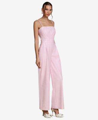 Women's Faux-Leather Corset Wide-Leg Jumpsuit