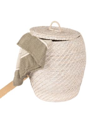 Rattan Wicker Storage Basket with Lid, Washed Black Finish, Set of 2