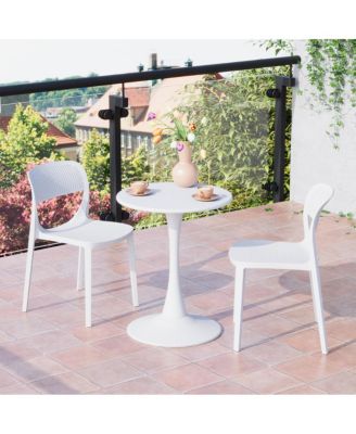 3-Piece Round Metal Bistro Dining Table Set And Stackable Resin Patio Dining Side Chairs