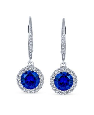 Set of 2 3Ct Cubic Zirconia Round Solitaire CZ Halo Dangle Drop Lever back Earrings .925 Sterling Silver
