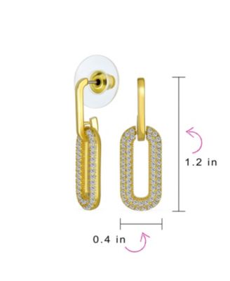 Modern Set of 2 Geometric Vertical U Rectangle Micro Pave CZ Dangling Chain Link Paperclip Earrings Gold Plated