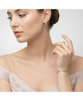 Romantic Cubic Zirconia CZ Heart Bracelet and Huggie Hoop Earrings Jewelry Set