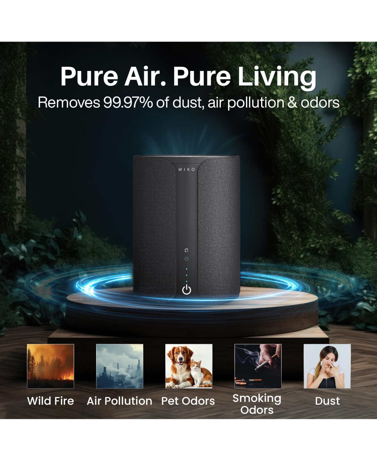 Miko Smart Home Air Purifier with App Control & Oil Diffuser – Covers up to 925 sq ft