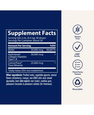 Ionic Biotin + Collagen – Supports Healthy Hair, Skin & Strong Joints – Strawberry Mango Flavor, 2 fl oz