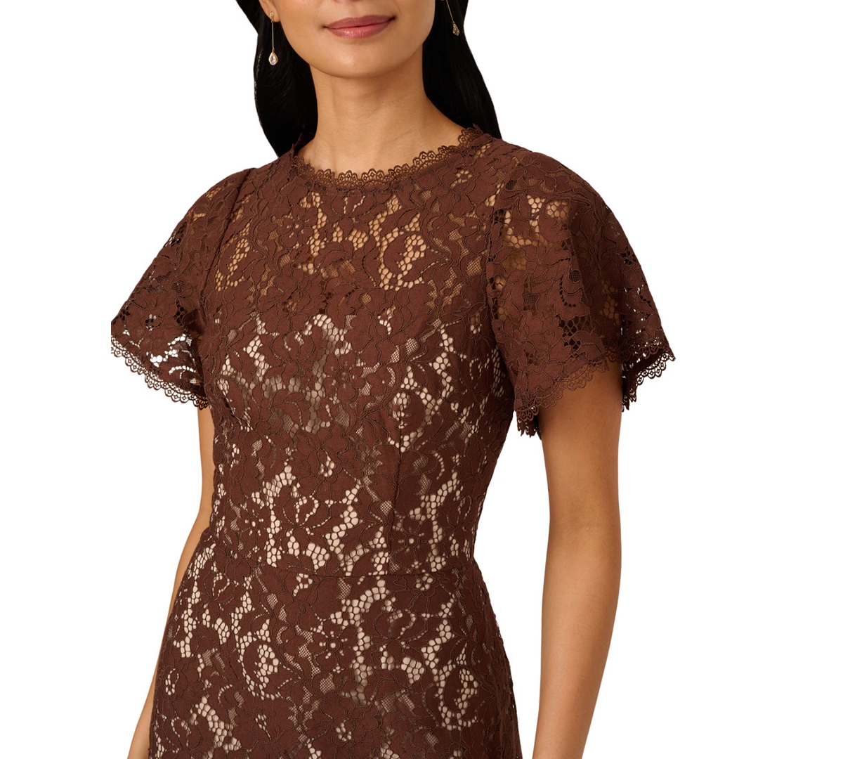 Adrianna Papell Women's Crewneck Lace Flounce Short Dress