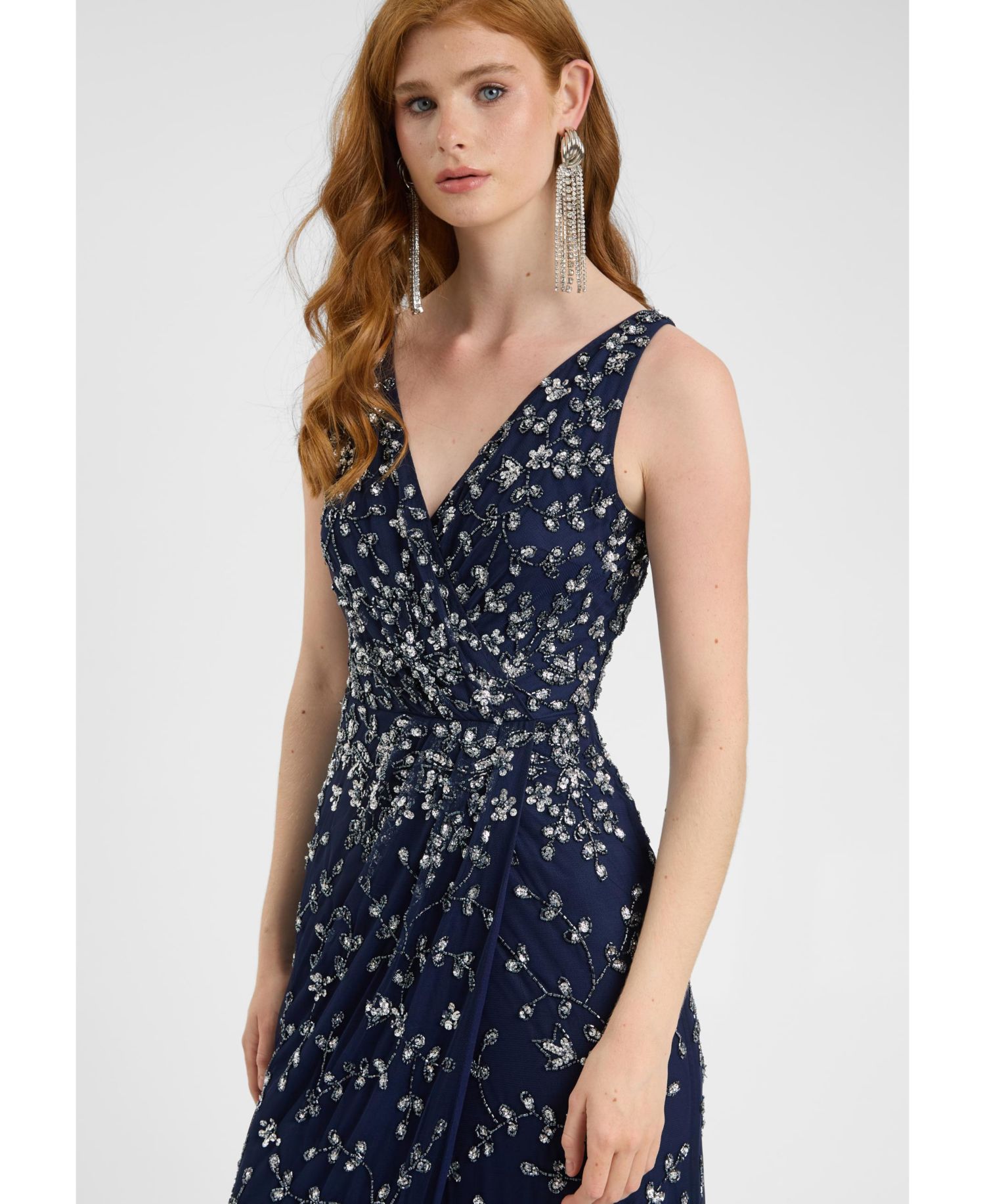 Women's Embellished Sequin Beaded Maxi Dress With Wrap Bottom