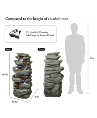 40.5” High Rocks Outdoor Water Fountain - 6-Tiers Cascading Waterfall with LED Lights, Soothing Tranquility for Home Garden, Yard Decor