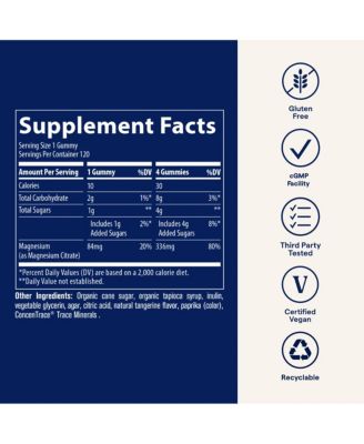 Magnesium 84mg – Chewable gummies for bone, heart, immune health, relaxation & sleep. Tangerine flavor, 120 gummies