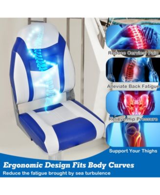 High Back Folding Boat Seat with Blue White Sponge Cushion and Flexible Hinges