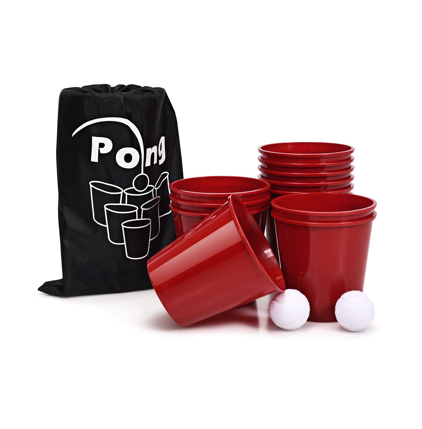 Детские игрушки SUGIFT Giant Yard Pong Game Portable Set with 12 Buckets, 2 Balls, Ages 6+, цвет: Красный — фото 1