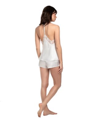 Women's Lace-Trim Satin V-Neck Camisole and Shorts, 2-Piece Set