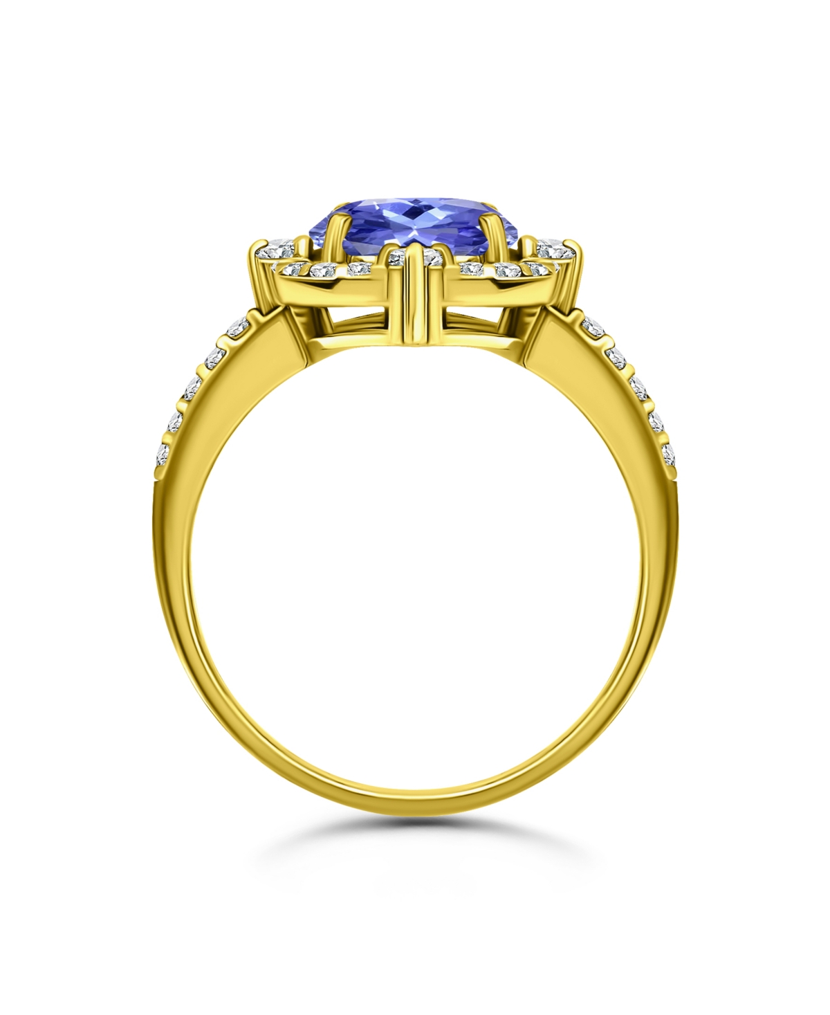 Tanzanite Cubic Zirconia Fancy Halo Ring Silver Plate