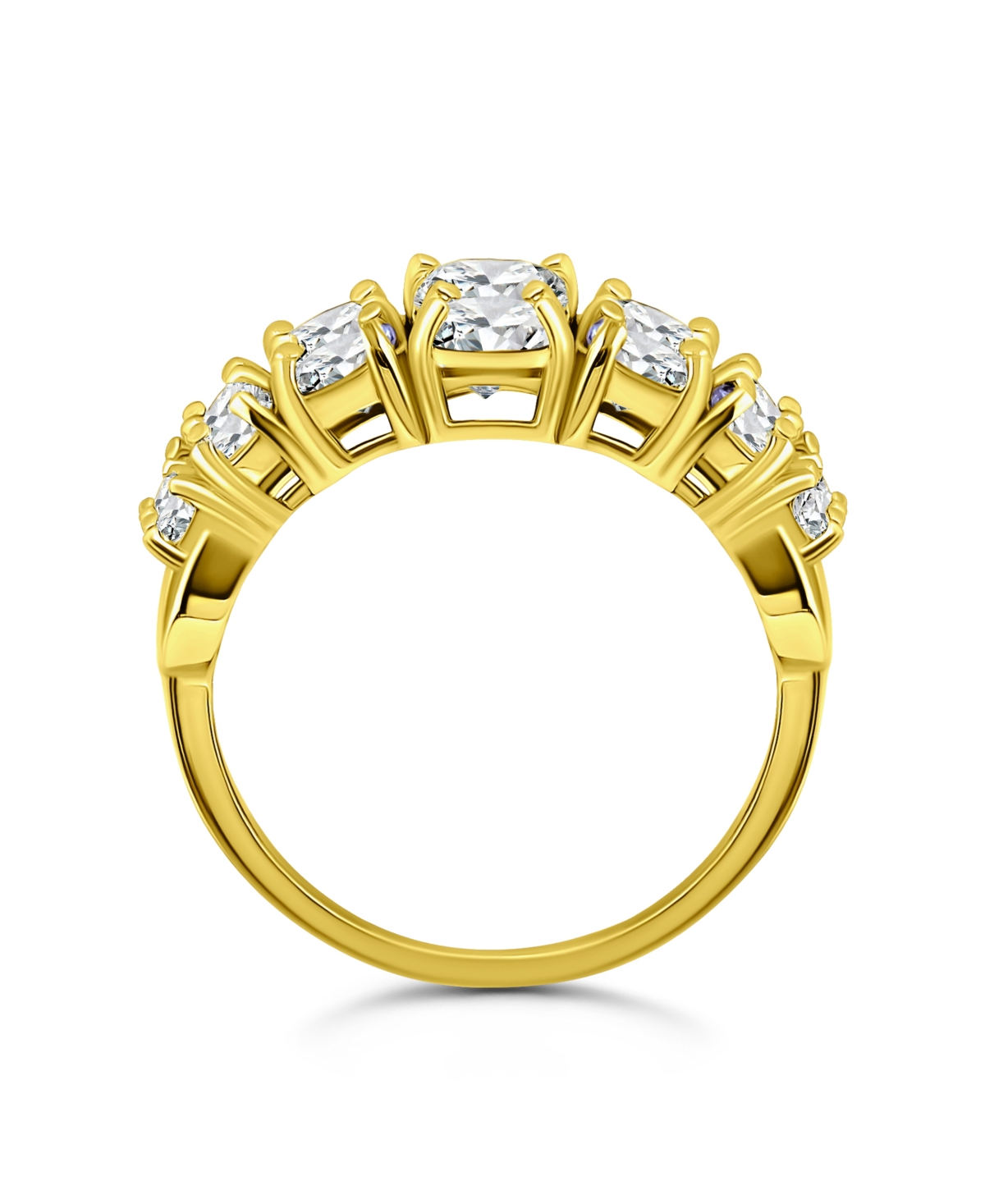 Cubic Zirconia 2 Row Round Prong Set Stones Ring Silver Plate