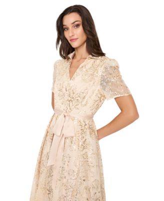 Women's Collared V-Neck Sequin Dress