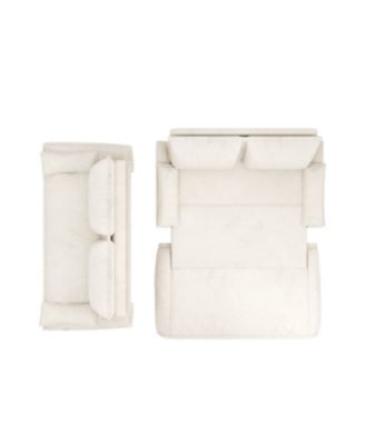  Queen Pull Out Sofa Bed, 3-in-1 Convertible Sleeper Sofa, Velvet Loveseat Bed, Beige/White