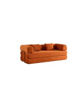 Streamdale Orange Corduroy Convertible Sleeper Sofa Bed with Pillow