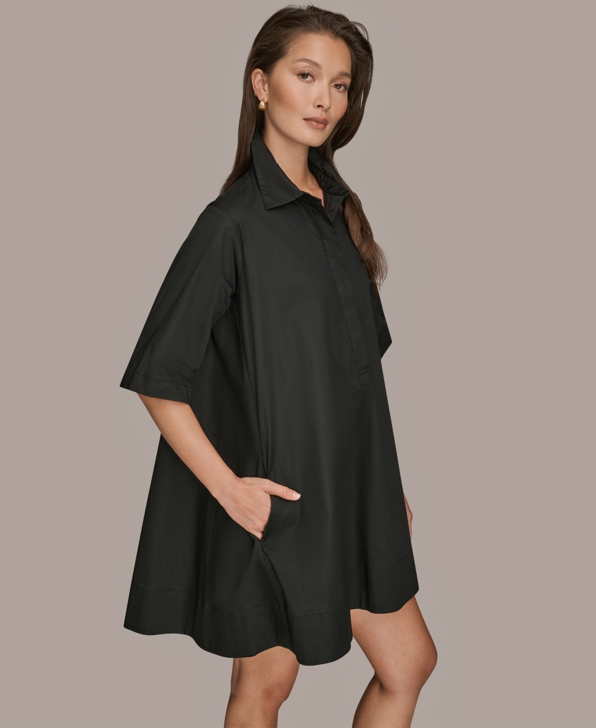 Donna Karan Weekend Women's Elbow-Sleeve Hidden Placket Dress