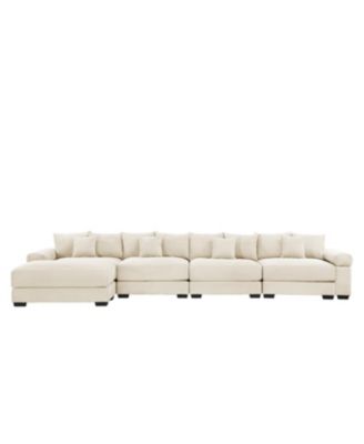  170" Oversized Cloud Modular L-Shape Sectional Couch, Cream Corduroy, Ottoman, 12 Pillows
